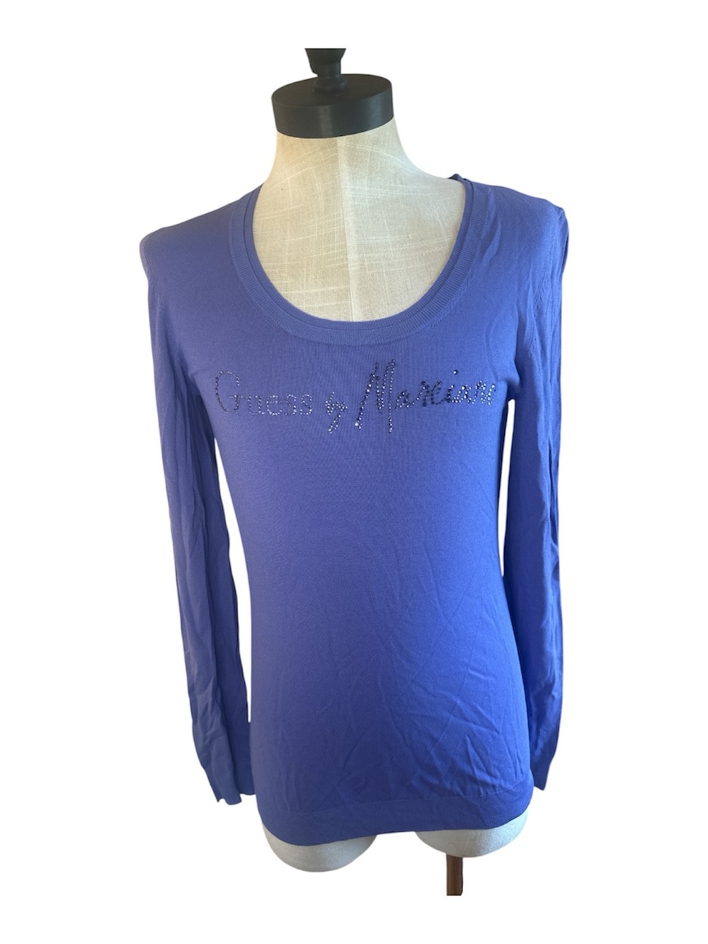 Guess by Marciano Purple Scoop Neck Long Sleeve Top with Logo Studs